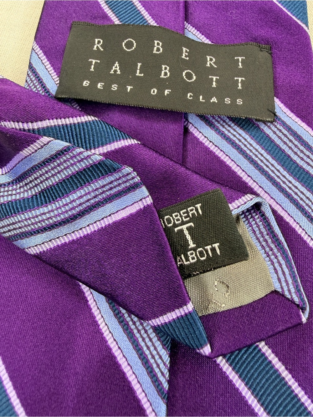 Robert Talbott Best of Class Men’s Necktie Purple Blue Striped Designer Tie - Picture 6 of 7